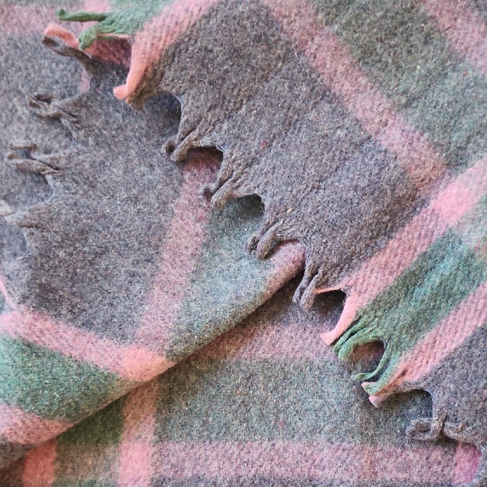 Unk Gray and Pink Plaid Throw Blanket - Picture 2 of 2